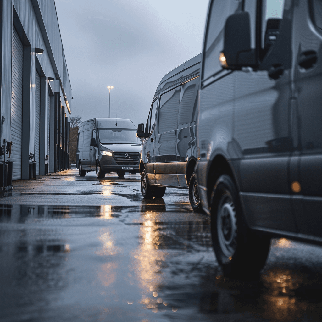 Fleet vans parked at a loading bay ready for dispatch