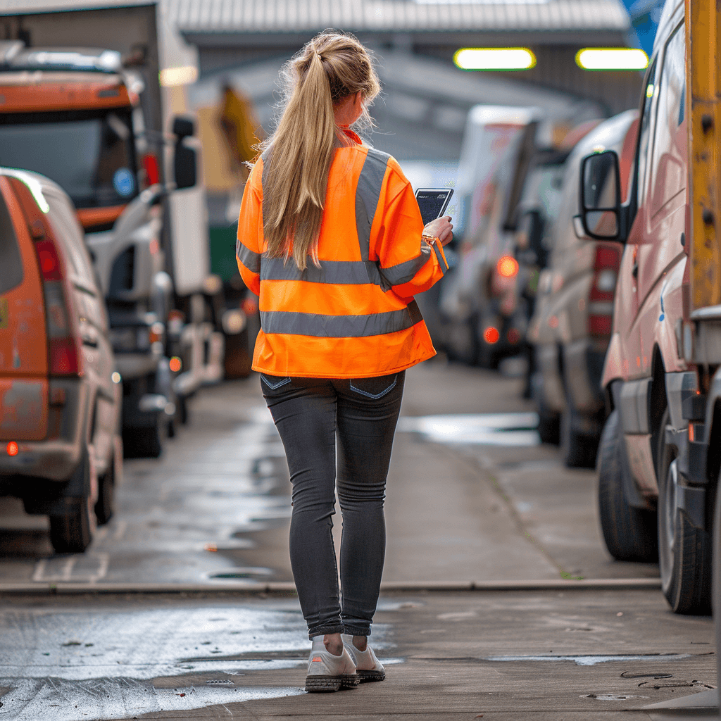 Fleet supervisor conducting a walk-round inspection in the yard