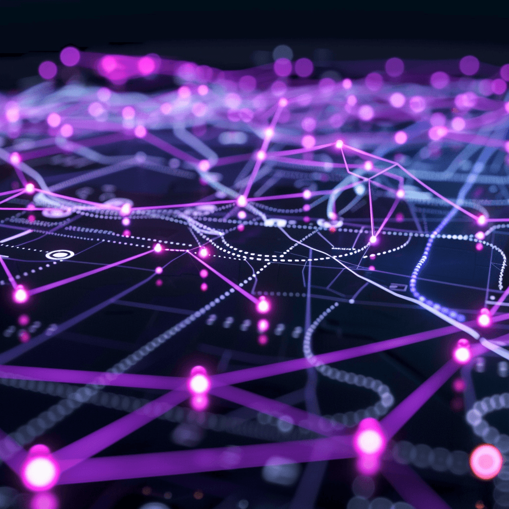Abstract visualisation of AI-powered fleet data network